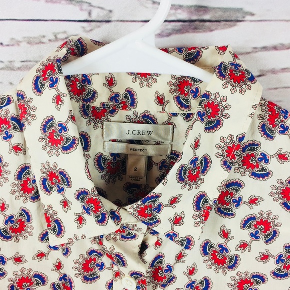 Vintage J Crew The Perfect Shirt in Papaya Paisley - Picture 2 of 8